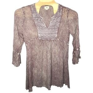 Exist women's dress Long Sleeve Boho wimsygoth peasant gauze Purple Size large